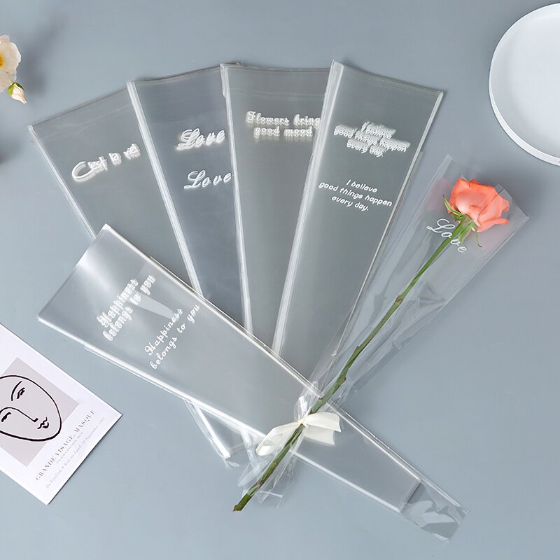 厂家批发单只印字花束包装袋 opp梯形鲜花礼袋透明塑料鲜花包装
