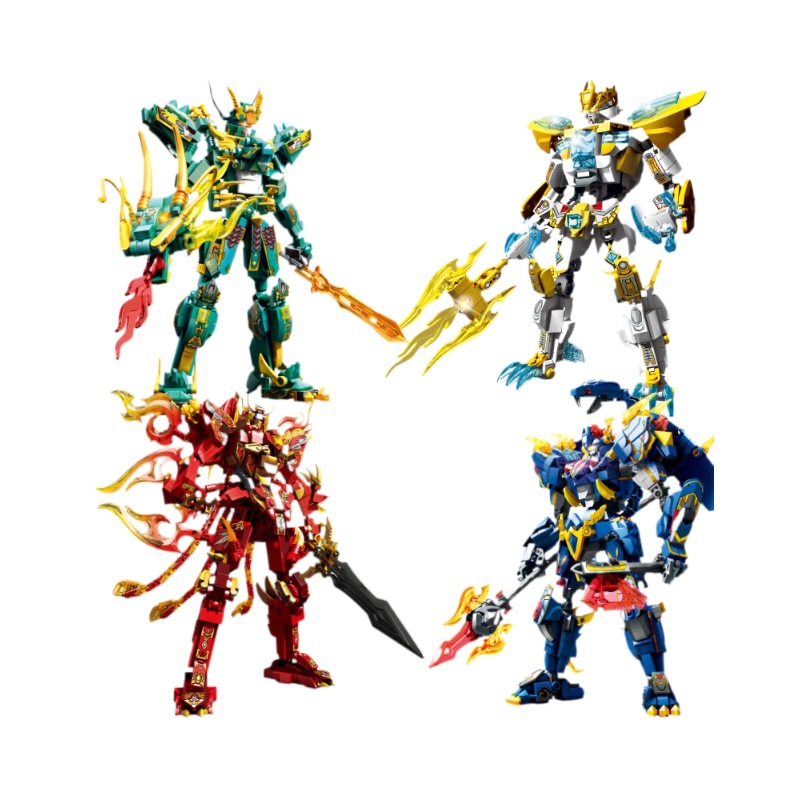 GUOCHAO STEEL MECH WHITE TIGER 무장 용 신성한 갑옷 조립 호환 레고 블록 소년 선물 모델 장난감