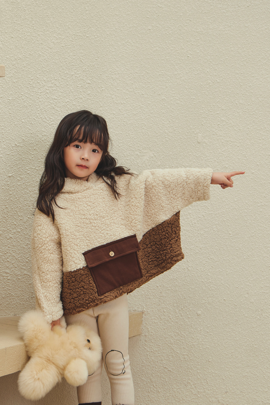 Manteau pull en peluche à bulles 2 couleurs pour fille, vêtement d'hiver pour enfants, lapin mignon, nouvelle collection 2023_voghion.com