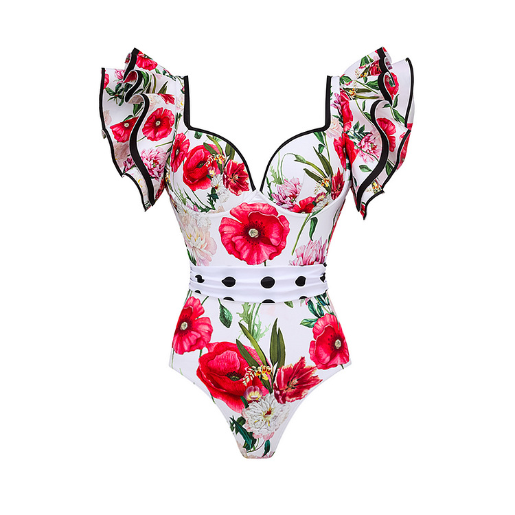 Femmes Glamour Dame Plage Fleur Ensemble 2 Pièces Une Seule Pièce Maillots De Bain display picture 2