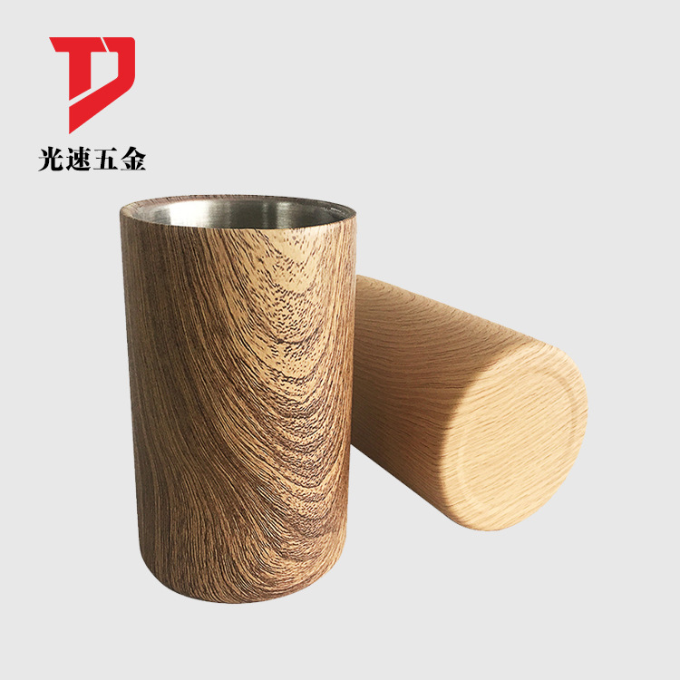 Acero inoxidable nuevo grano de madera de doble capa aislado cubo de hielo barra redonda recta cerveza cubo de metal Champagne Cubo de vino