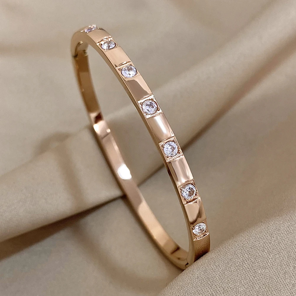 Zircon Inlay Material Simple Style Solid Color Titanium Steel Zircon Bangle In Bulk