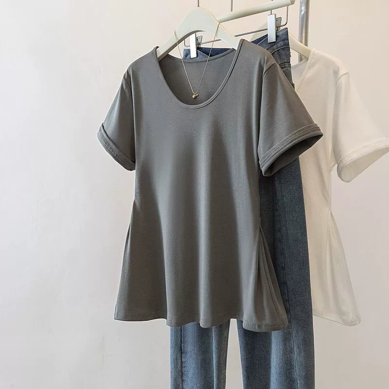 10 женских рубашек больших размеров с короткими рукавами, не скатывающихся, новый летний стиль с облегающим поясом и дизайном, закрывающим живот, уникальные модные топы.