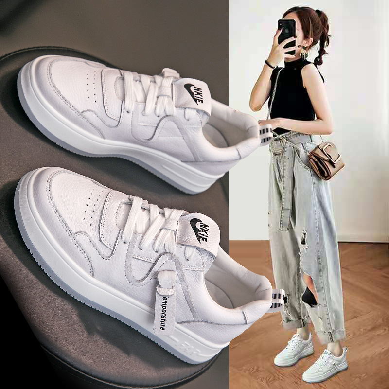 头层牛皮小白鞋2021春季新款吸膜底休闲平底女鞋浅口单鞋厚底板鞋