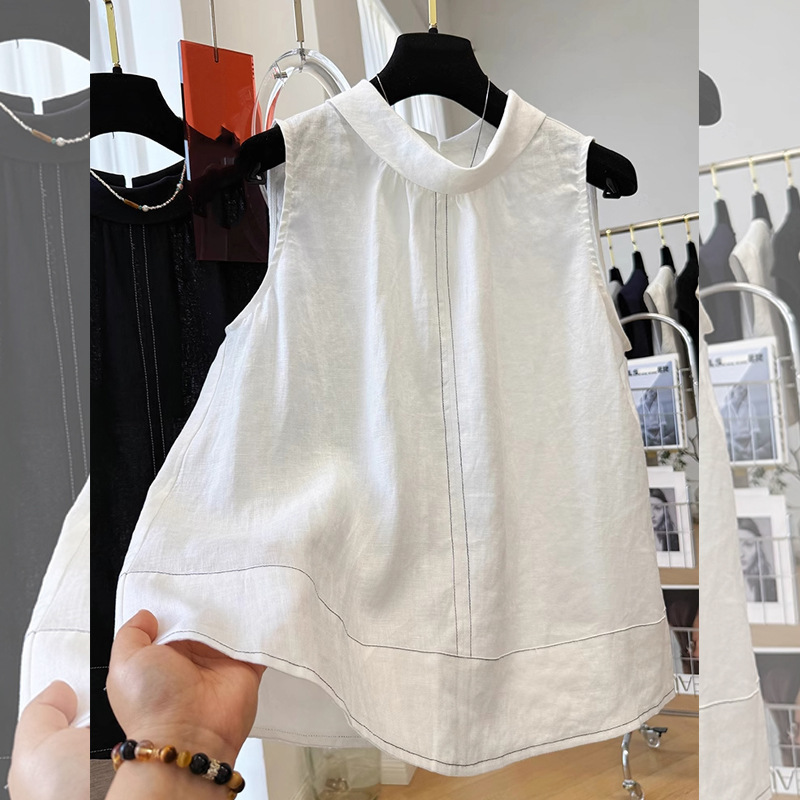 Personalized Sleeveless Shirt with Buttons on the Back, Plus-Size Women's Summer New Design, Korean-Style Loose Top, Slimming and Versatile
