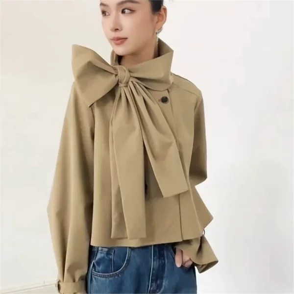 Piggy produces versatile high-fashion designer niche bow-tie women's trench coat