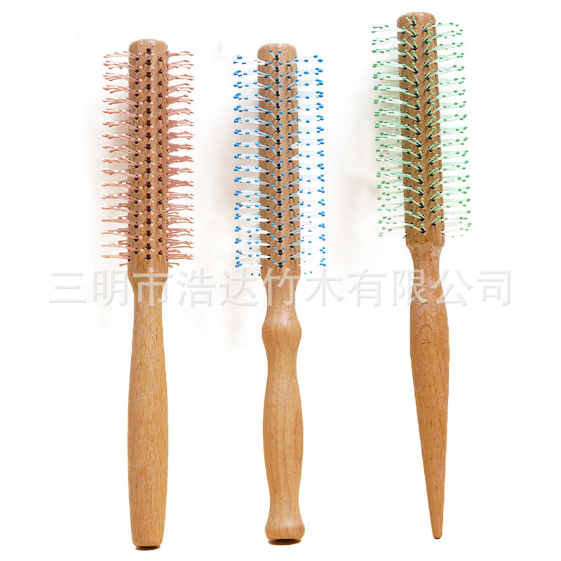 木製ロールコーム、ローラーコーム、円筒形全木製コーム、家庭用ポータブルヘアストレートヘアカーリングコーム、レディーススタイリングヘアコーム|undefined