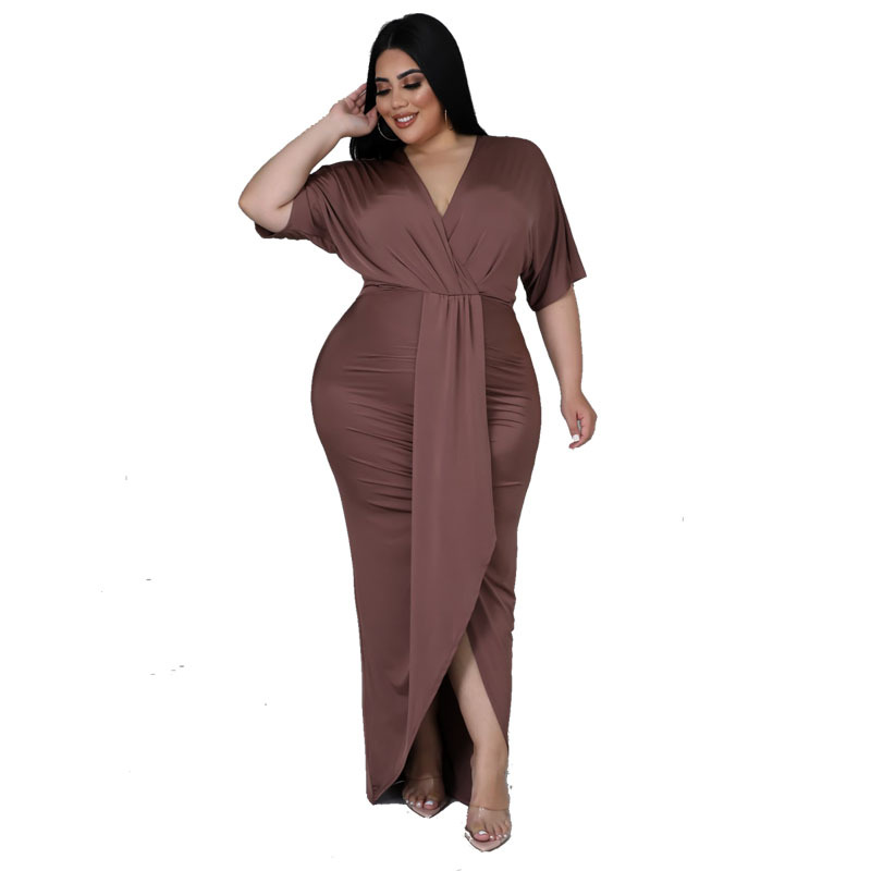 Vestido elegante de manga corta verde para primavera y otoño, falda irregular de color sólido, vestido versátil de talla grande para la hora del té.