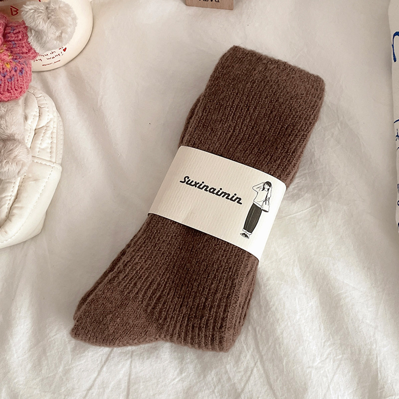Suxinaimin invierno cordón espesado calcetines dopamina color doble aguja pila calcetines japonés cálido media pantorrilla Calcetines