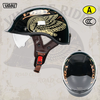 Motosiklet kaskı (dəbilqə): electric motorcycles, 3C certified, suitable - vq-3-glossy-black-gold-flywheel-m-52-54cm-transparent-black-tea-lens