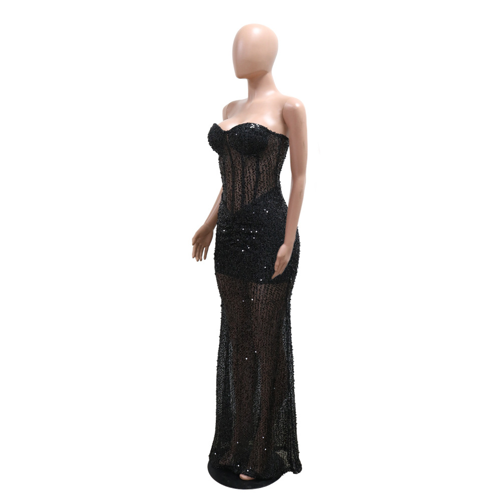 Tube Top Sequ Dress Formal Dress See through Hip Dress Women