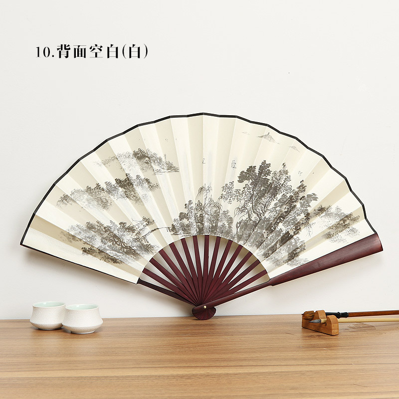 Bambú-como Rosewood Hanfu ventilador antiguo estilo plegable ventilador de seda estilo chino ventilador 10-pulgadas Xuan papel plegable ventilador publicidad ventilador venta al por mayor