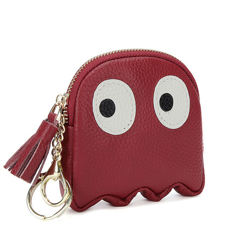First layer cowhide mini creative cartoon zipper coin bag ins cute keychain coin genuine leather coin purse for women