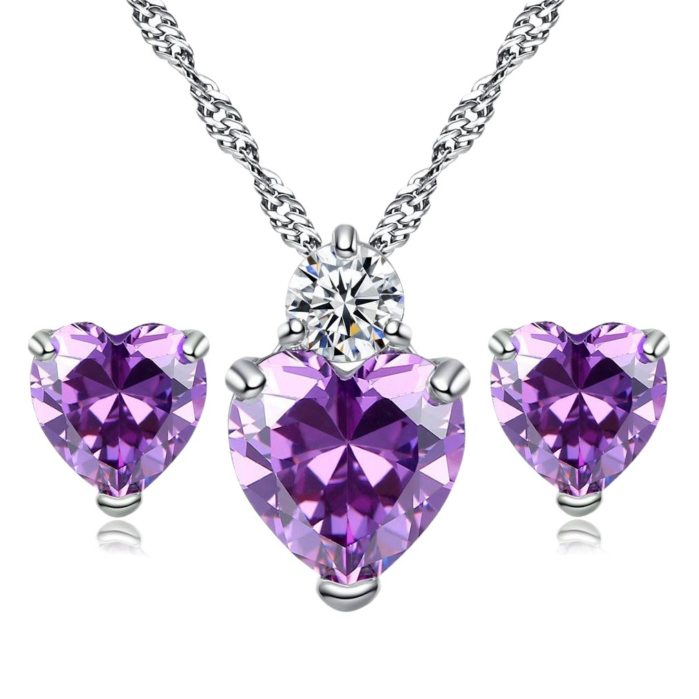 Amazon transfronteriza Nueva Granada rojo precioso Zircon Stud pendientes collar de las mujeres de moda simple colgante en forma de corazón pendientes