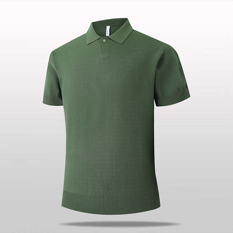 Polo camiseta de punto camiseta de manga corta hombre botón de solapa viejo dinero estilo delgado negocio hielo camiseta fábrica transfronteriza al por mayor