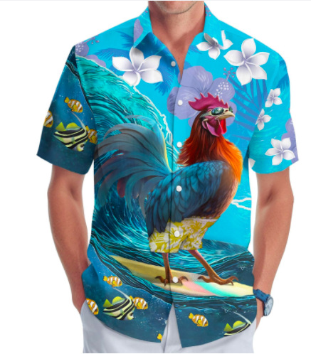 Nuevas camisas de impresión de hombres grandes transfronterizas, camisas de manga corta hawaianas, llamas de verano, camisas casuales impresas en 3D