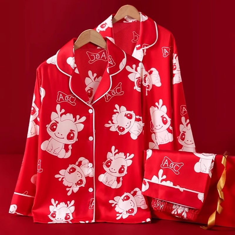 Pijamas de boda rojos de primavera y otoño de algodón de manga larga 2024 nuevo estilo de ropa de casa de hombre de invierno