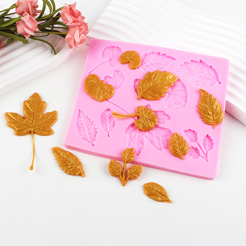 Ginkgo biloba hojas de arce hojas molde de pastel de silicona molde de chocolate herramientas de horneado arcilla molde de cerámica suave