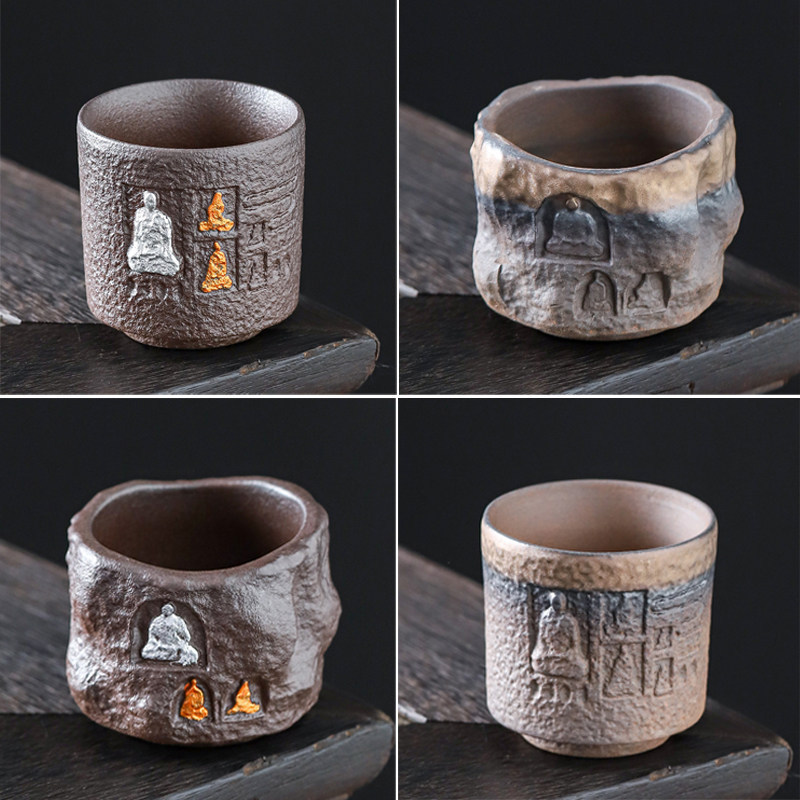 Rustic Pottery Old Rock Clay Chinese Style Retro Silver-Plated Master Cup Ceramic Tea Cup Kung Fu Tea Set Home Use Tea Cup Zen Cup