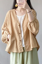 夏季棉麻提花开衫防晒衣衬衫女外搭文艺宽松显蝙蝠袖长袖空调衫