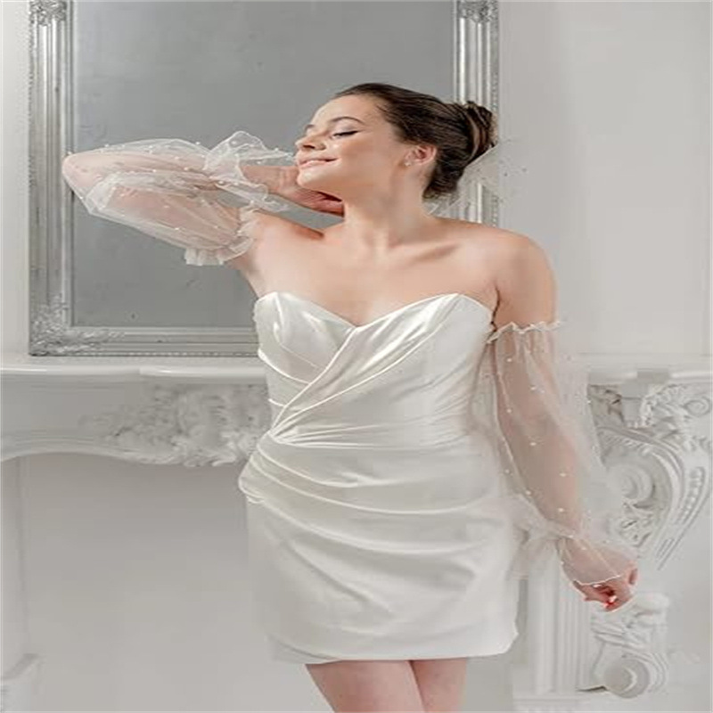 Bridal Wedding Dress with Detachable Pearl Mesh Lantern Sleeves, Ultra-Fairy Style for Studio Photography, Women's Wedding Sleeves Bridal Wedding Dress with Detachable Pearl Mesh Lantern Sleeves, Ultra-Fairy Style for Studio Photography, Women's Wedding Sleeves