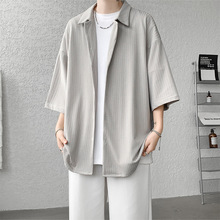 夏季薄款冰感休闲短袖衬衫男士港风日系大码半袖衬衣外套潮牌男生