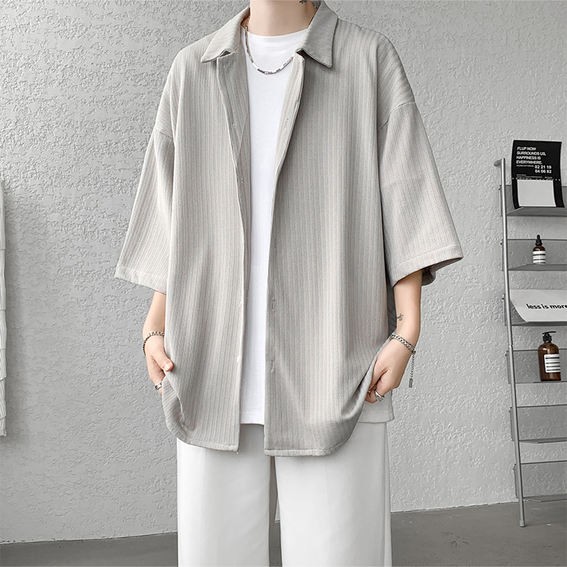 Summer thin ice casual short-sleeved shirt men's Hong Kong style Japanese plus size half-sleeved shirt coat fashion brand boys