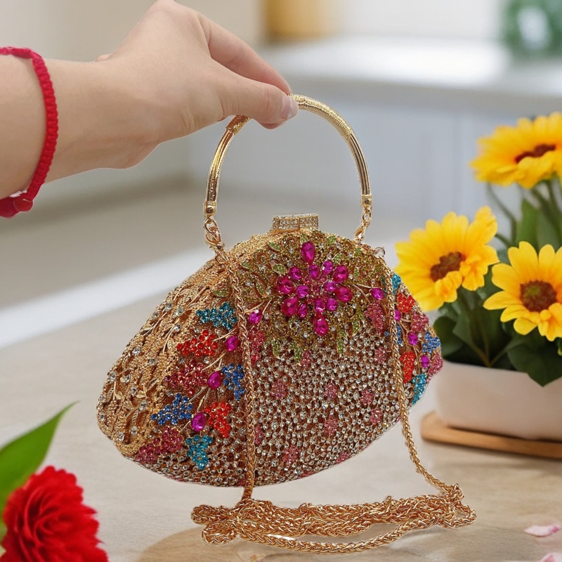 Túi clutch dạ hội đính kim cương hoa tử đằng phong cách Âu Mỹ — Màu vàng kim, Vàng AB, Đế vàng kim cương, Xanh nước hồ chi tiết 2