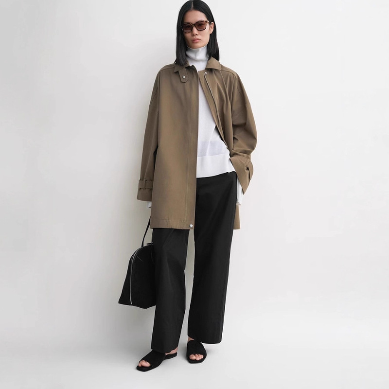 Scandinavian Tot Brown Cotton Loose Mid-Length Straight-Leg Version Windbreaker Jacket Women's Overoutwear Scandinavian Tot Brown Cotton Loose Mid-Length Straight-Leg Version Windbreaker Jacket Women's Overoutwear