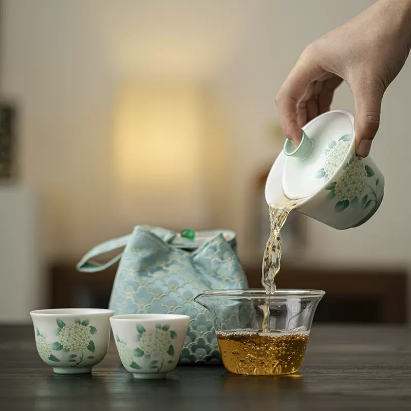 旅行茶具套装户外露营便携式功夫茶具快客杯定窑哑光商务伴手礼
