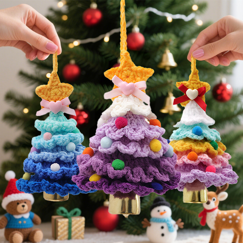 Cross-Border New Plush Christmas Ornaments, Crocheted Yarn Christmas Tree Small Ornaments, Christmas Decoration Car Hangings