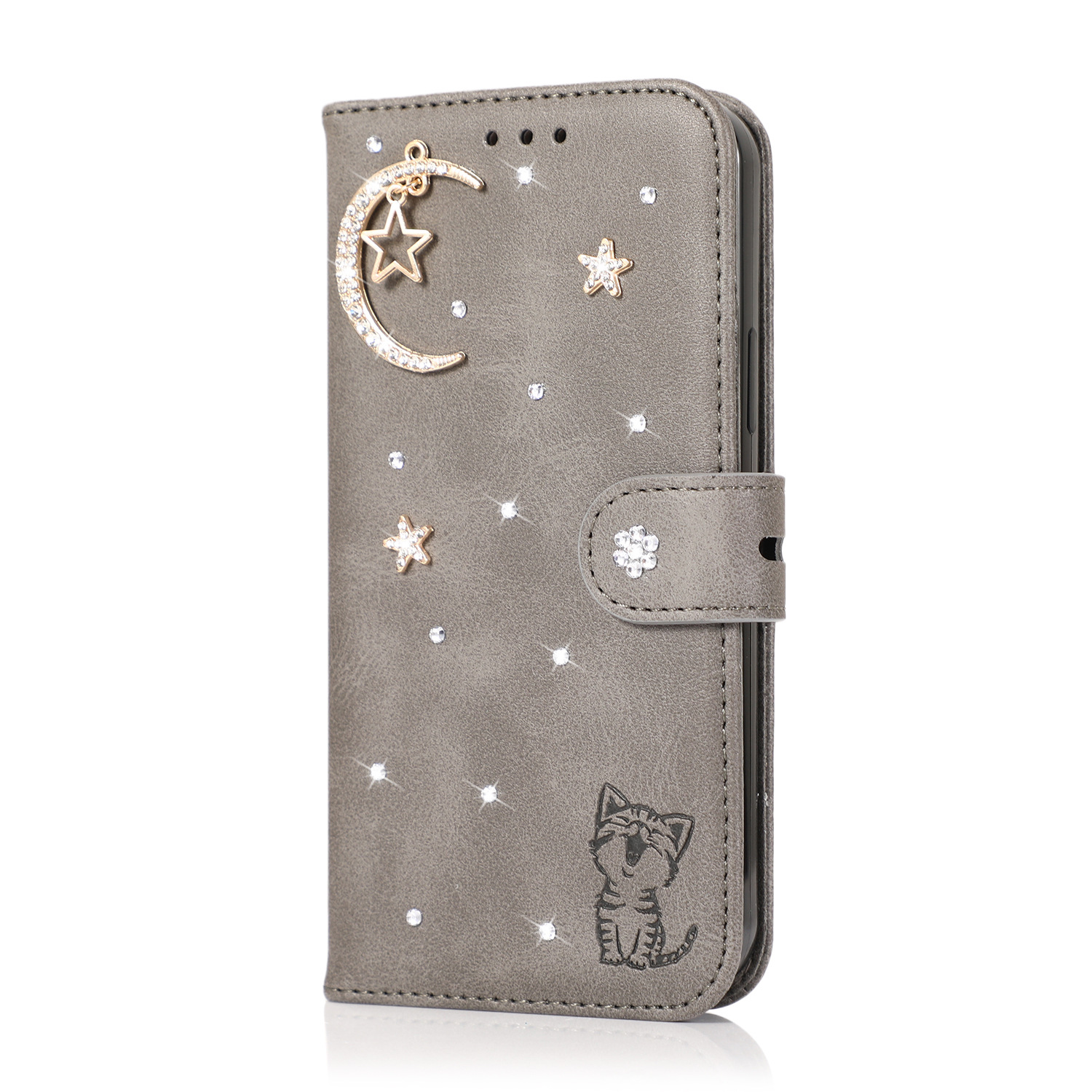 Suitable for iPhone 15 PROMAX Happy Sticker Diamond Apple 14 Star Moon Cat Phone Case_voghion.com