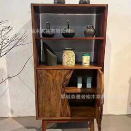 古风实木博古架客厅隔断古董花瓶展示架老榆木多格收纳书架储物柜