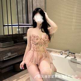 胖妹妹大码蕾丝透视辣妹午夜魅力激情免脱开裆连体衣带裙摆一件代
