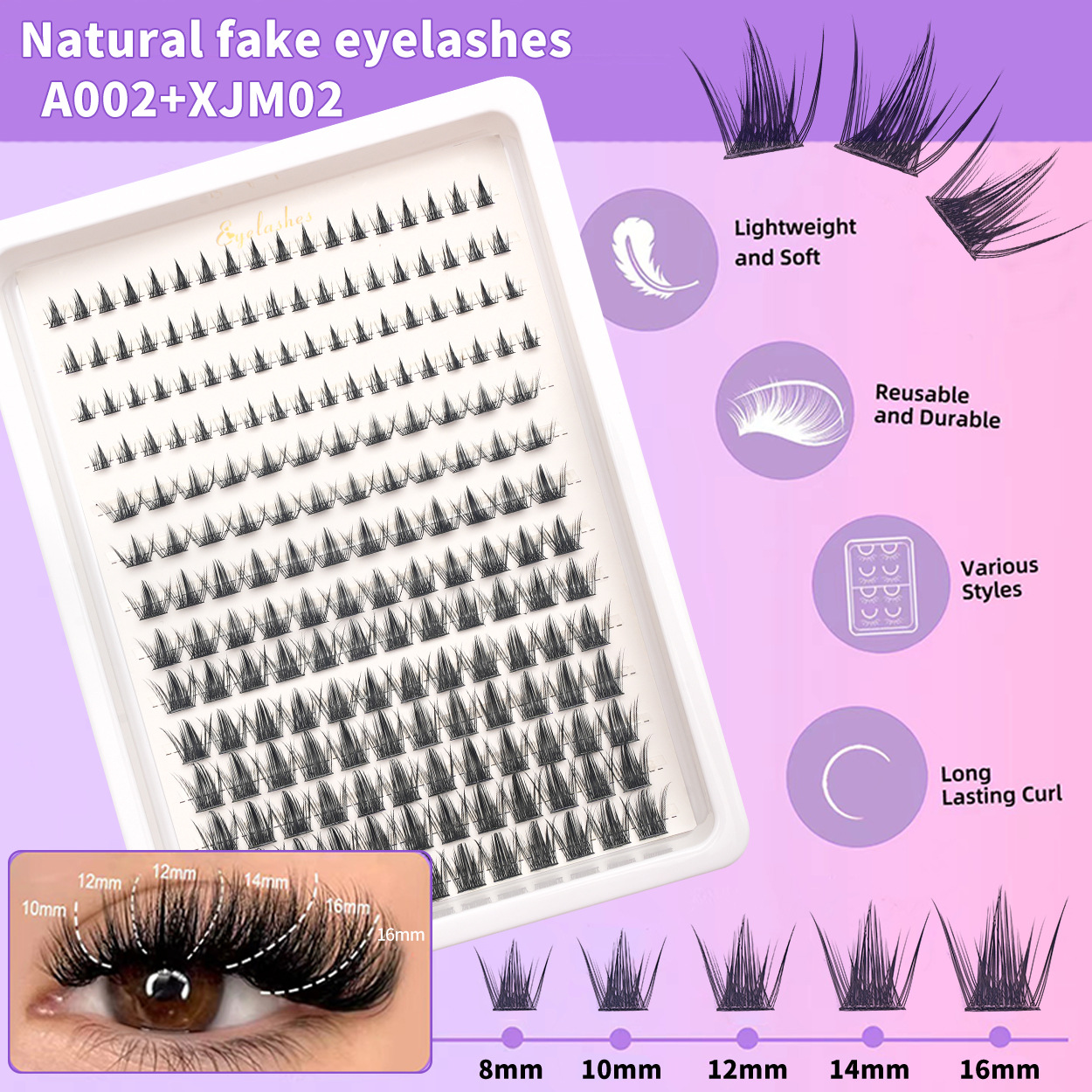 Amazon venta en caliente sobre las pestañas falsas bajo las pestañas combinación de comercio exterior, Europa y América, cabello D-curso DIY ojos pestañas al por mayor