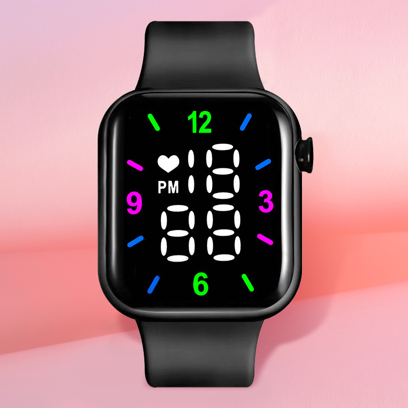 跨境直供运动电子表爱心高清方屏多功能LED电子表闪灯圈圈LED表