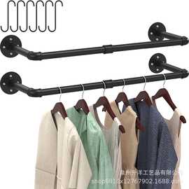 跨境工业管服装架重型壁挂式晾衣架置物架多功能挂杆衣服展示架