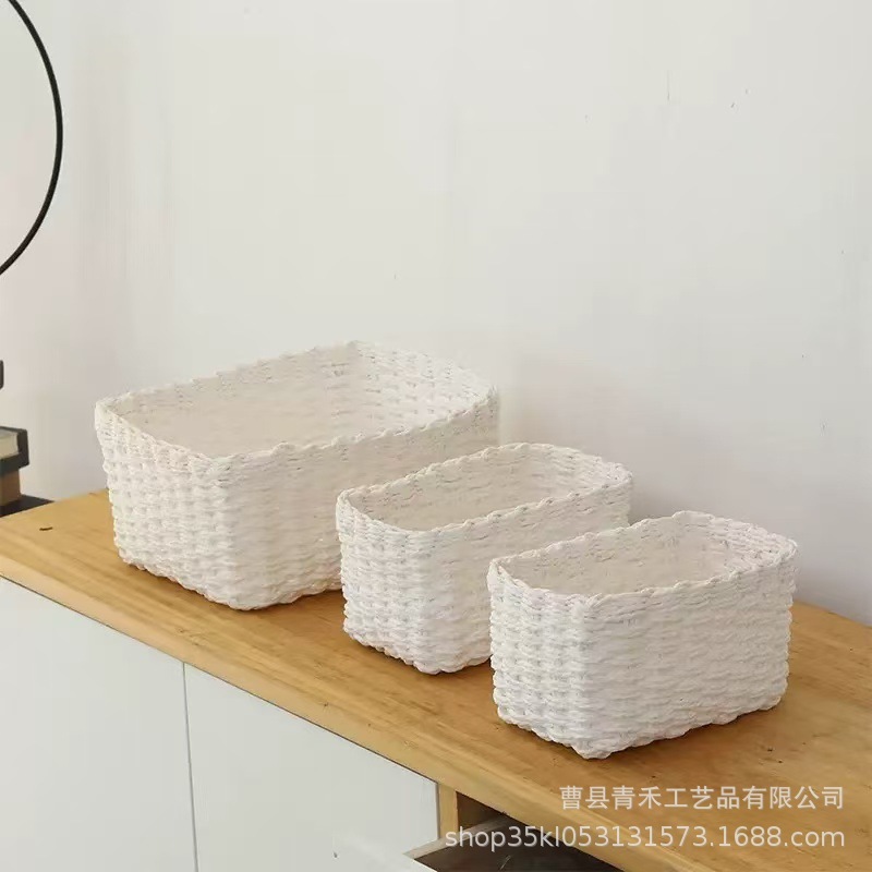 メーカー既製手織りバスケット韓国風ルーム衣類収納バスケットリビングルームデスクトップ雑貨収納わら箱|undefined