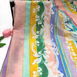 彩韵条纹 纱裙汉服衬衫旗袍新中式国风天丝亚麻布料手工diy面料