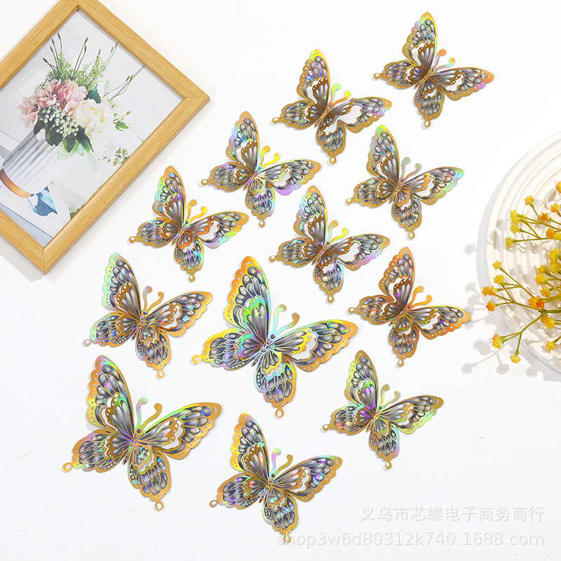 3D Stereo Wall Stickers Decoration Simulated Hollow Stickers with Gold Stamping Accessories 3D Butterfly 5