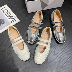 小眾設計2024新款輕鬆時髦雙帶瑪麗珍鞋休閒芭蕾平底復古時尚單鞋