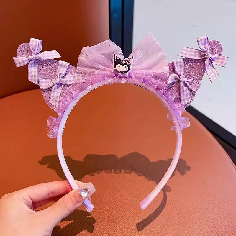 Niñas niñas lindas pelucas Sanrio trenzas prensas de cabello bandos de cabello princesa adornos de cabello de dibujos animados Koolomi arco de cabello bandos