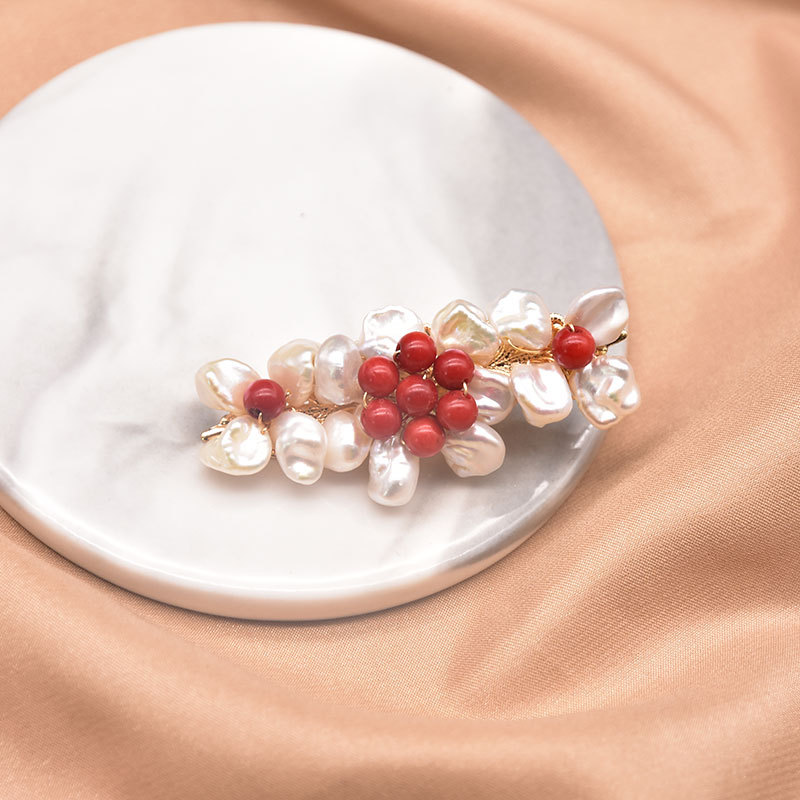XlentAg Natural Pearl Sea Clipper de cabello de bambú flor simple retro elegante hecha a mano accesorios para el cabello