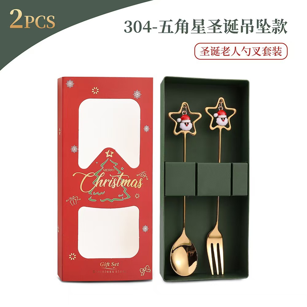 Cuchilleras de acero inoxidable transfronterizas muñecas de Navidad cucharas y tenedores juegos de regalo de café cucharas de postre horquilla de fruta pastel image 60