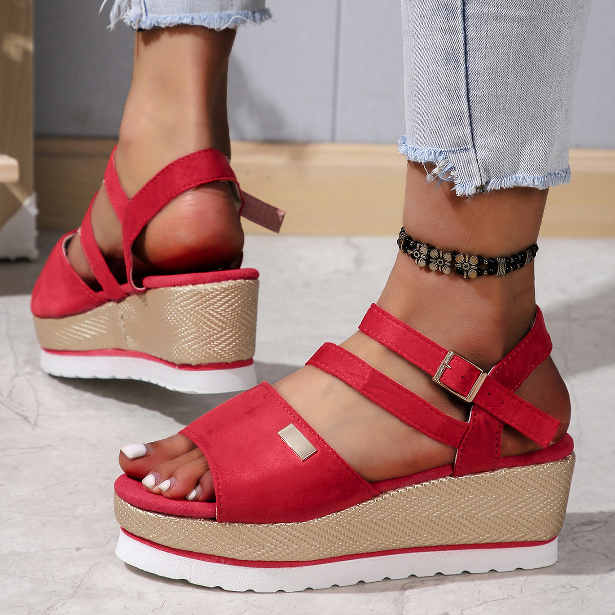 Women's Casual Vacation Solid Color Open Toe Wedge Sandals display picture 18