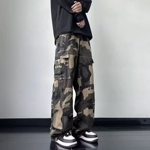 美式迷彩工装裤男女款多口袋小众设计感宽松直筒阔腿休闲长裤子潮