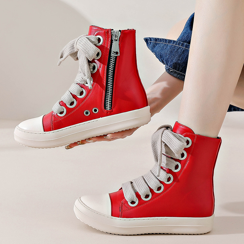 Cross-Border Fashion Street Leather Boots College Style Amazon Big Shoe Eye Short Boots