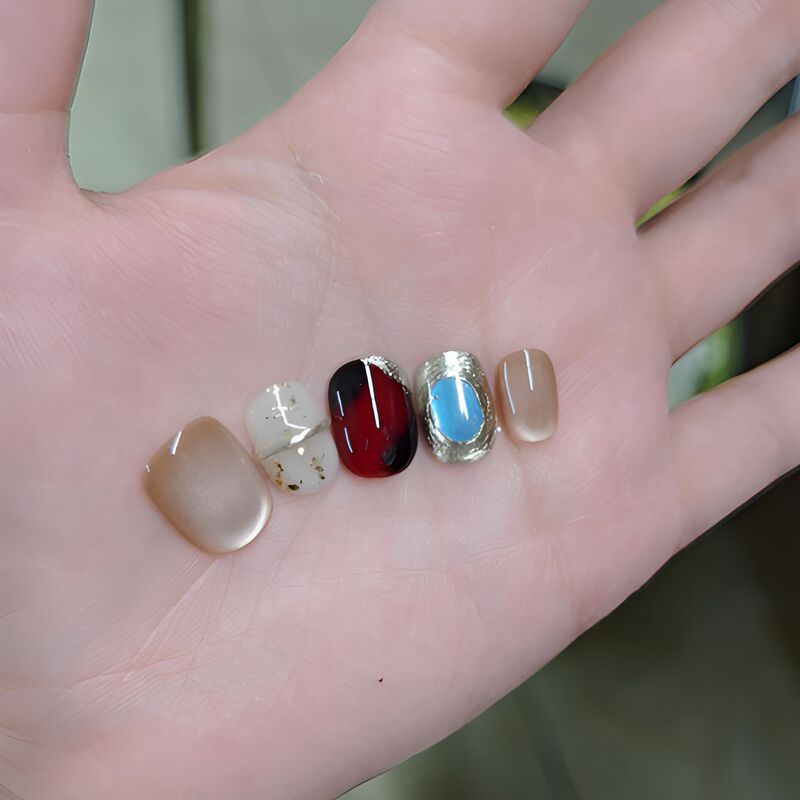 Purely handmade wearable nails, high-quality cross-border foreign trade wholesale custom-made cat-eye gradient short-line pure handmade nail art