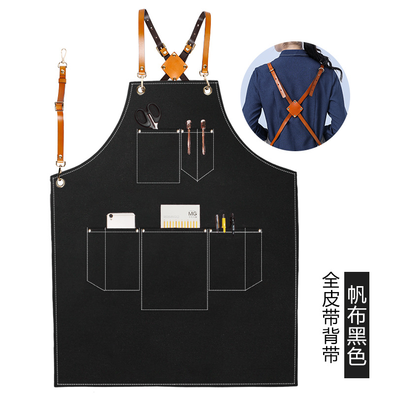 Delantal de lona engrosada transfronteriza logotipo personalizado cafetera especial para hornear leche tienda de té restaurante cocina delantal doméstico