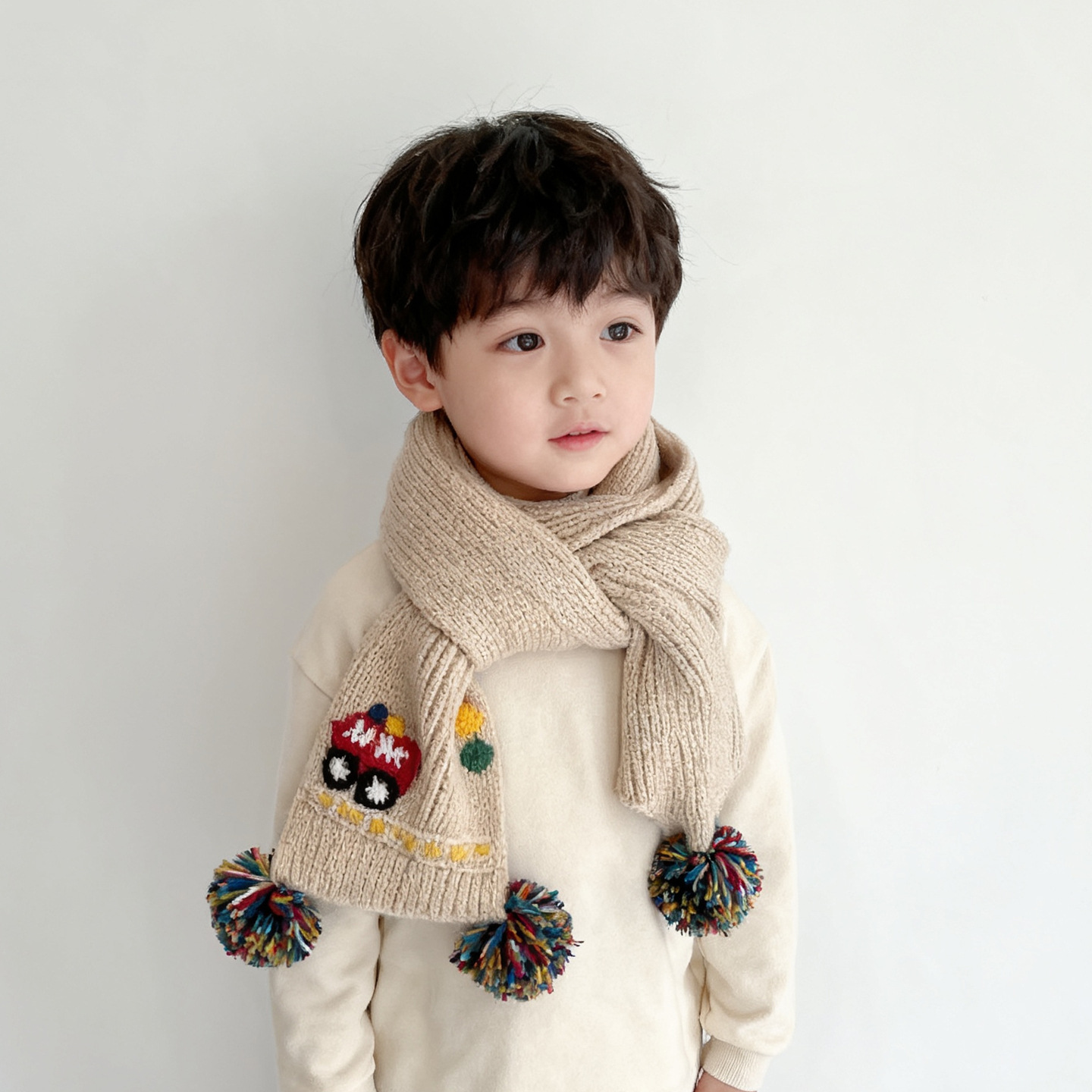 儿童围巾秋冬季卡通小汽车宝宝针织围脖冬天保暖防风男孩女童脖套